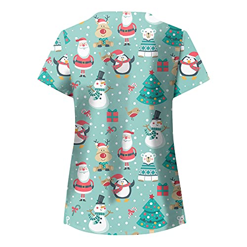 Briskorry Casaca para mujer de Navidad, multicolor, con dos bolsillos, manga corta, talla grande, ropa de trabajo, uniforme de enfermería, Blanco, S