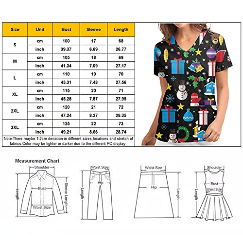 Briskorry Casaca para mujer de Navidad, multicolor, con dos bolsillos, manga corta, talla grande, ropa de trabajo, uniforme de enfermería, Blanco, S