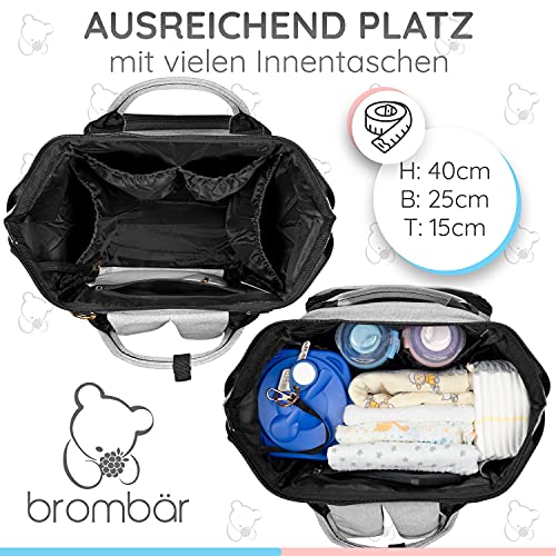 Brombär Mochila para pañales en color gris con ganchos para cochecito y muchos compartimentos.