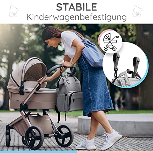Brombär Mochila para pañales en color gris con ganchos para cochecito y muchos compartimentos.