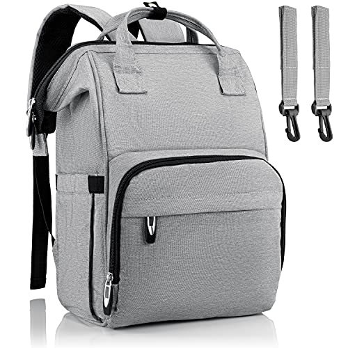 Brombär Mochila para pañales en color gris con ganchos para cochecito y muchos compartimentos.