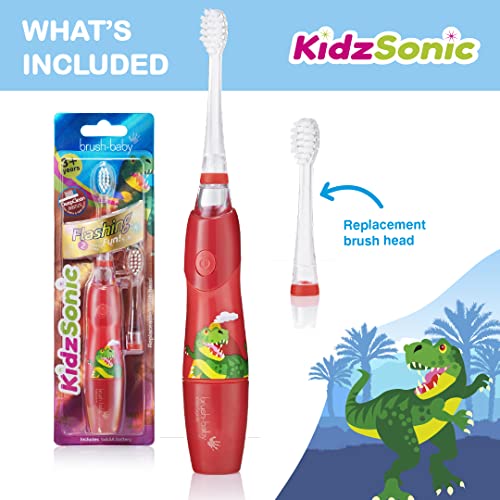 Brush Baby KidzSonic Cepillo de dientes eléctrico para niños y niños mayores de 3 años - Dinosaurio