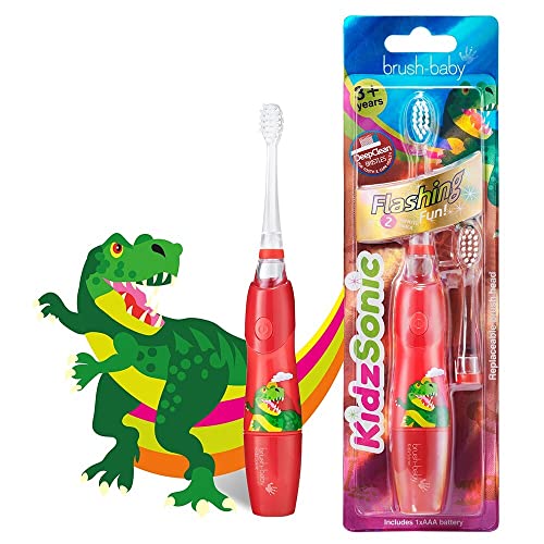 Brush Baby KidzSonic Cepillo de dientes eléctrico para niños y niños mayores de 3 años - Dinosaurio