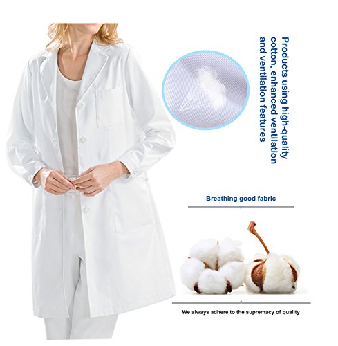 BSTT Mujer Bata de Laboratorio Blanco Uniformes de Trabajo Nueva Mejora Mangas abotonadas Delgado M