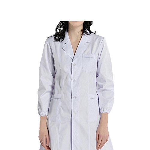 BSTT Mujer Bata de Laboratorio Blanco Uniformes de Trabajo Nueva Mejora Mangas elásticas Delgado S