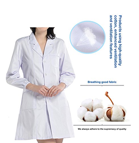 BSTT Mujer Bata de Laboratorio Blanco Uniformes de Trabajo Nueva Mejora Mangas elásticas Delgado S