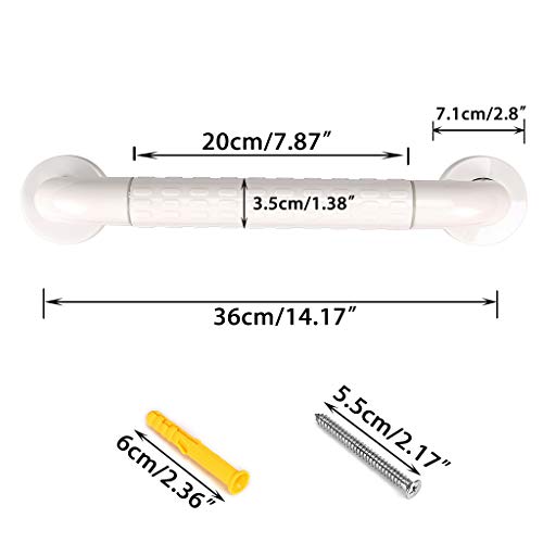 BTSKY Asa Antideslizante de Baño con Agarre Asidero de seguridad, Para Ancianos, Discapacitados, Niños y Uso Diario, Ayuda a Seguridad Ducha, Mango de Toalla, Color Blanco (16 pulgadas/40 cm)
