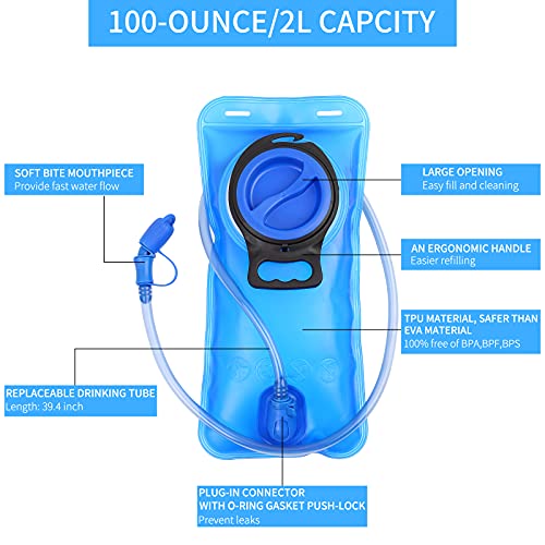 Bubuxy Vejiga de hidratación, 2 litros actualizada a prueba de fugas, depósito de agua para exteriores, senderismo, camping, correr, ciclismo