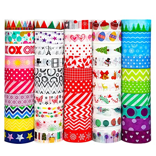 Buluri 50 Rollos de Cinta Adhesiava Washi Cinta Adhesiva Decorativa para Scrapbooking DIY Manualidades
