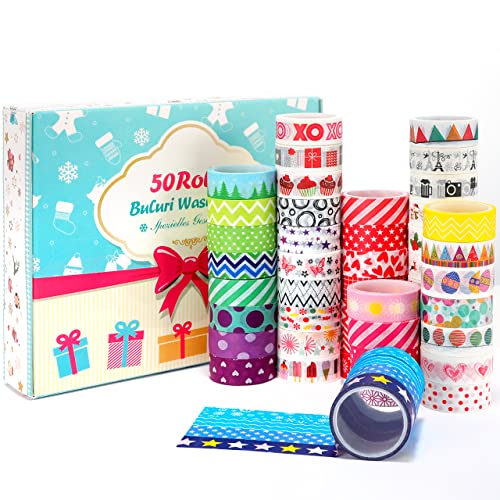 Buluri 50 Rollos de Cinta Adhesiava Washi Cinta Adhesiva Decorativa para Scrapbooking DIY Manualidades