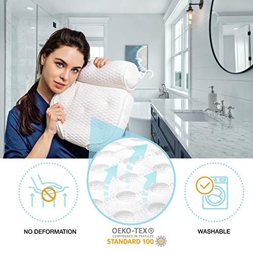 BUONSON Almohada de baño 4D con cepillo de masaje reposacabezas con 7 ventosas antideslizantes cojín ergonómico de lujo para cabeza cuello hombros accesorio para todas las bañeras