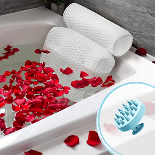 BUONSON Almohada de baño 4D con cepillo de masaje reposacabezas con 7 ventosas antideslizantes cojín ergonómico de lujo para cabeza cuello hombros accesorio para todas las bañeras