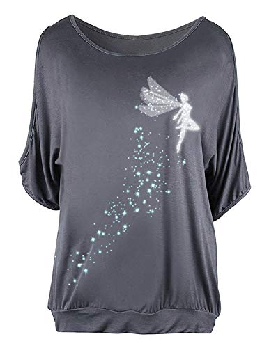 BUOYDM Mujer Casual Camiseta Manga Corta Suelto T-Shirt Tops (XL, Gris)