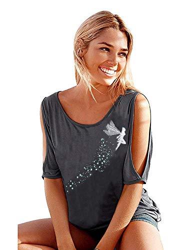 BUOYDM Mujer Casual Camiseta Manga Corta Suelto T-Shirt Tops (XL, Gris)