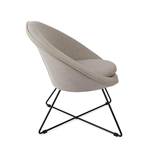 Butaca de diseño pequeña para Dormitorio Kane, símil Lino, Color Gris y Beige, cómoda, Mini sillón, Pata metálica,76x67x79 cm.