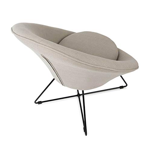Butaca de diseño pequeña para Dormitorio Kane, símil Lino, Color Gris y Beige, cómoda, Mini sillón, Pata metálica,76x67x79 cm.