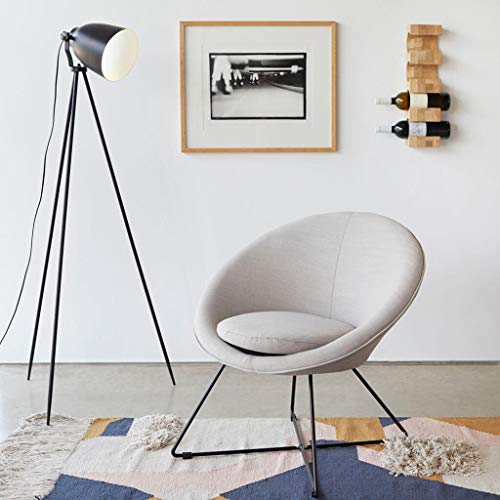 Butaca de diseño pequeña para Dormitorio Kane, símil Lino, Color Gris y Beige, cómoda, Mini sillón, Pata metálica,76x67x79 cm.