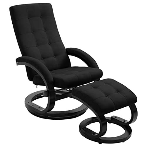 Butaca Sillón, Sillón para Salón Silla de Relax Silla Individual Sillón reclinable con reposapiés Tela Tacto de Ante Negro
