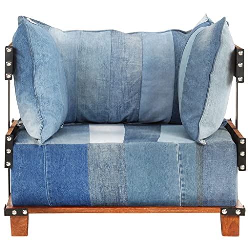 Butaca Sillón, Sillón para Salón Silla de Relax Silla Individual Sillón Tela Vaquero y Madera de Mango Maciza 80x67x62 cm
