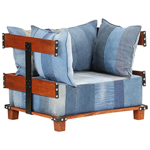 Butaca Sillón, Sillón para Salón Silla de Relax Silla Individual Sillón Tela Vaquero y Madera de Mango Maciza 80x67x62 cm