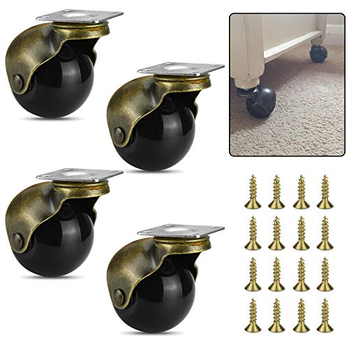 BUZIFU Ruedas Giratorias para Muebles Sin Freno 4 Ruedas para Muebles Pesados 50mm Ruedas Bronce para Muebles Vintage con Tornillos, para Baúl Antiguo, Mesa, Sofá, Armario o Jardiner, Fácil de Limpiar