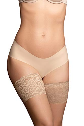 Bye Bra Bandas Para Muslos Para Mujeres, Bandas Para Muslos De Encaje, Correas De Silicona, Bandas Anti-Rozaduras Y Frotamiento, Previenen El Roce Del Muslo Interno, Beige Y Negro, S-Xxl (Beige, L)