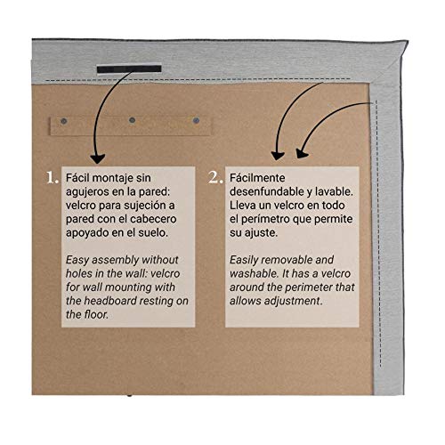 Cabecero Cama Madera Tapizado Tela Acolchado Color Beige - Cabezal Dormitorio Matrimonio / Individual Borde Cosido – Desenfundable Lavable Antimanchas y Antiácaros - APOYA EN SUELO - 170*110*5cm