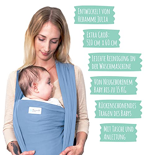 Cabestrillo de matrona -Cabestrillo de bebé -Cabestrillo de bebé hasta 15 kg -Cabestrillo de bebé de 5 m de longitud -Cabestrillo de bebé con bolsa (azul claro)