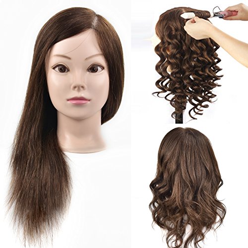 Cabeza de maniquí para formación de peluquería y cosmética, busto con cabello humano 100 %, 45,7 cm, con abrazadera de fijación