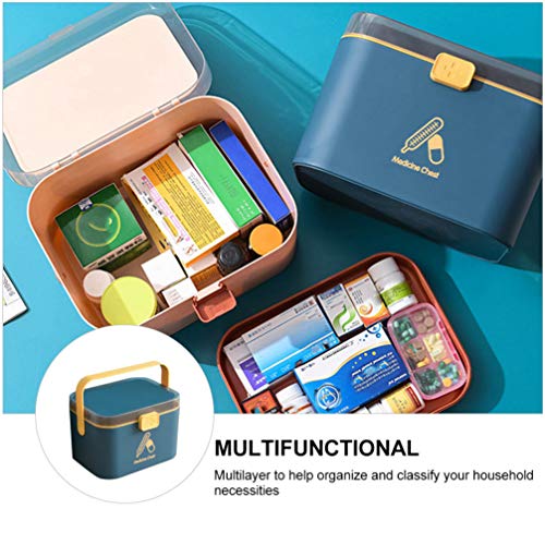 Cabilock Caja de Medicamentos de Plástico Mango del Hogar Oficina en Casa Coche Escuela Primeros Auxilios Caja Organizadora de Almacenamiento de Medicamentos 21 4 X 15 8 X 14 7 Cm