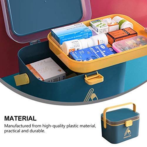 Cabilock Caja de Medicamentos de Plástico Mango del Hogar Oficina en Casa Coche Escuela Primeros Auxilios Caja Organizadora de Almacenamiento de Medicamentos 21 4 X 15 8 X 14 7 Cm