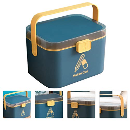 Cabilock Caja de Medicamentos de Plástico Mango del Hogar Oficina en Casa Coche Escuela Primeros Auxilios Caja Organizadora de Almacenamiento de Medicamentos 21 4 X 15 8 X 14 7 Cm