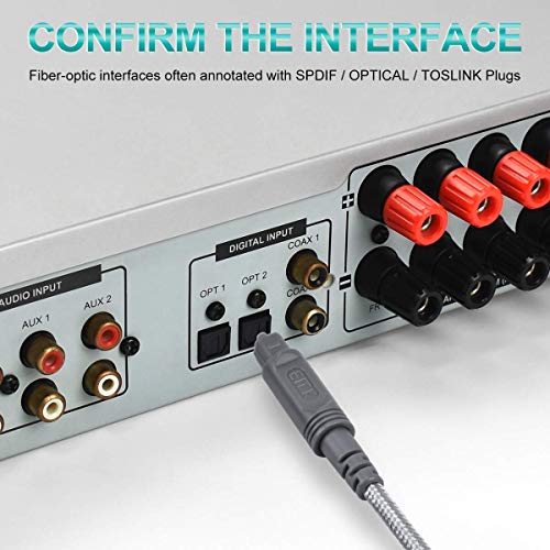 Cable de Audio óptico Digital Toslink - [Nailon Trenzado Chaqueta, Durable y Flexible] EMK 2M Cable de Fibra óptica para Home Theater, Barra de Sonido, TV, PS4, Xbox y más 2M