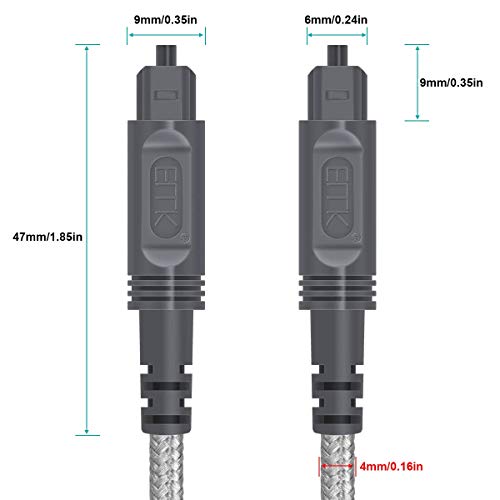 Cable de Audio óptico Digital Toslink - [Nailon Trenzado Chaqueta, Durable y Flexible] EMK 2M Cable de Fibra óptica para Home Theater, Barra de Sonido, TV, PS4, Xbox y más 2M