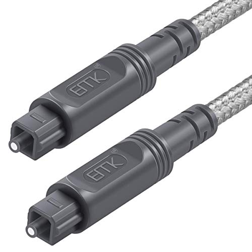 Cable de Audio óptico Digital Toslink - [Nailon Trenzado Chaqueta, Durable y Flexible] EMK 2M Cable de Fibra óptica para Home Theater, Barra de Sonido, TV, PS4, Xbox y más 2M