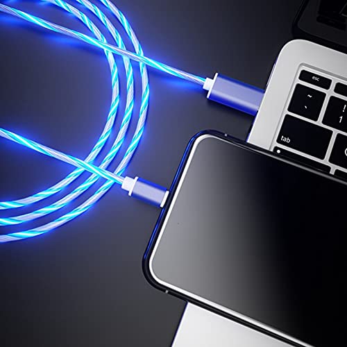 Cable de carga USB de 2.4A a tipo C, cable de carga rápida de flujo tipo C de 3.3 pies, cable de carga rápida con flujo de luz LED Cable de cargador USB C, diseño de flujo dinámico de metal(Azul)