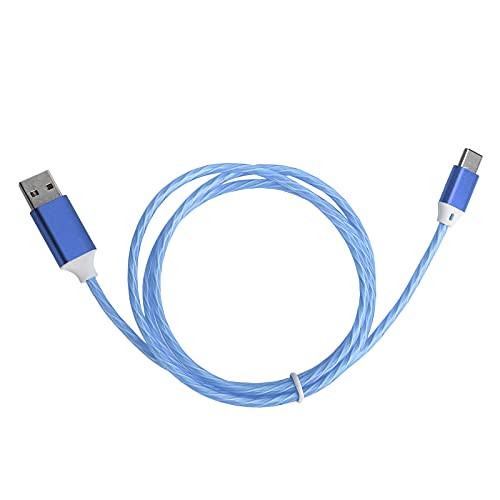 Cable de carga USB de 2.4A a tipo C, cable de carga rápida de flujo tipo C de 3.3 pies, cable de carga rápida con flujo de luz LED Cable de cargador USB C, diseño de flujo dinámico de metal(Azul)