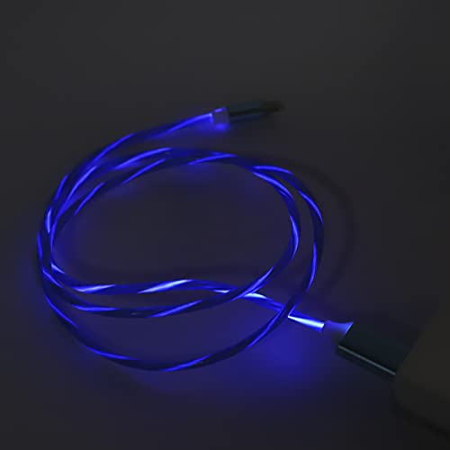 Cable de carga USB de 2.4A a tipo C, cable de carga rápida de flujo tipo C de 3.3 pies, cable de carga rápida con flujo de luz LED Cable de cargador USB C, diseño de flujo dinámico de metal(Azul)