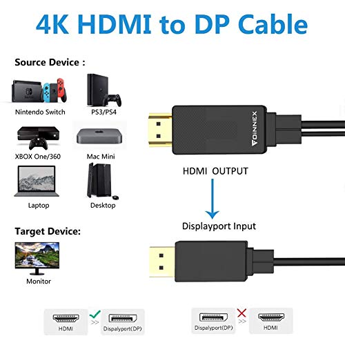 Cable HDMI a DisplayPort Adaptador 4K@60Hz, Hacer Conversor HDMI-DisplayPort 2M, Activo Convertidor Macho HDMI a DP con Audio para Xbox One, 360, NS, Mac Mini, PC a Monitor, TV, 1080P@60Hz Conector