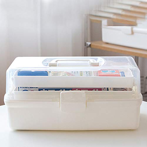 Caja de Medicamentos - Caja de Plástico para Primeros Auxilios, Contenedor Multicapa con Asa, apto para Casa, Oficina, Coche, 31 x 18 x 16 cm, Blanco