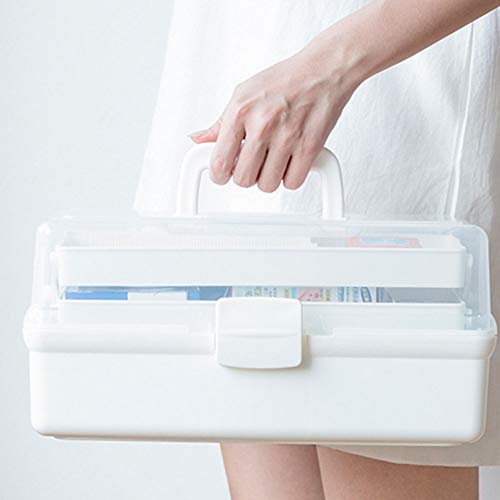 Caja de Medicamentos - Caja de Plástico para Primeros Auxilios, Contenedor Multicapa con Asa, apto para Casa, Oficina, Coche, 31 x 18 x 16 cm, Blanco