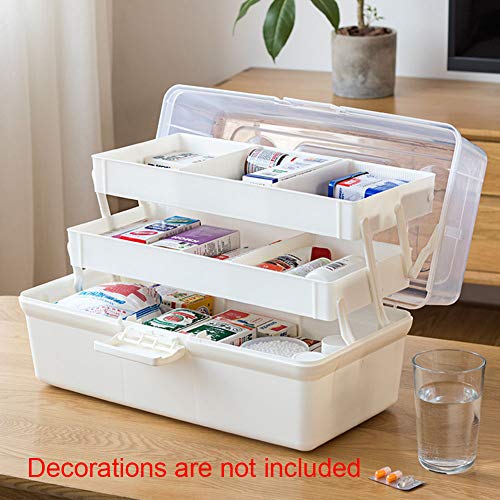 Caja de Medicamentos - Caja de Plástico para Primeros Auxilios, Contenedor Multicapa con Asa, apto para Casa, Oficina, Coche, 31 x 18 x 16 cm, Blanco