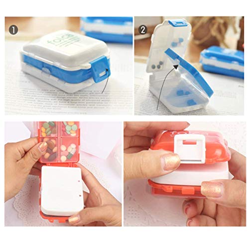 Caja De Píldoras,Saijer Pastillero Pequeño con 8 Compartimentos Caja De Pastillas Portátil Ideal Para Viajar Azul Blanco Naranja 6 PCS Organizador de Pastillas
