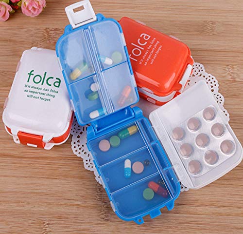 Caja De Píldoras,Saijer Pastillero Pequeño con 8 Compartimentos Caja De Pastillas Portátil Ideal Para Viajar Azul Blanco Naranja 6 PCS Organizador de Pastillas