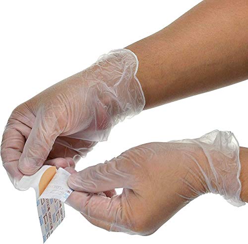Caja Grande de 100 Guantes Desechables Transparente Guantes de Vinilo Guantes de Látex sin Polvo Limpieza Guantes Sanitarios (L)