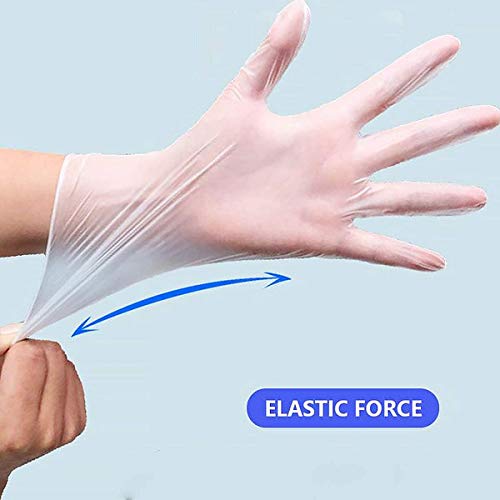 Caja Grande de 100 Guantes Desechables Transparente Guantes de Vinilo Guantes de Látex sin Polvo Limpieza Guantes Sanitarios (L)