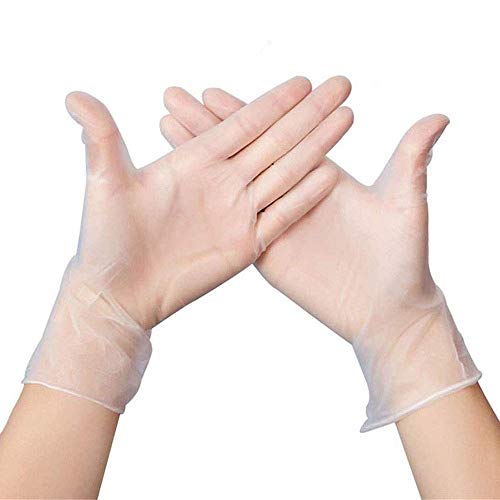 Caja Grande de 100 Guantes Desechables Transparente Guantes de Vinilo Guantes de Látex sin Polvo Limpieza Guantes Sanitarios (L)