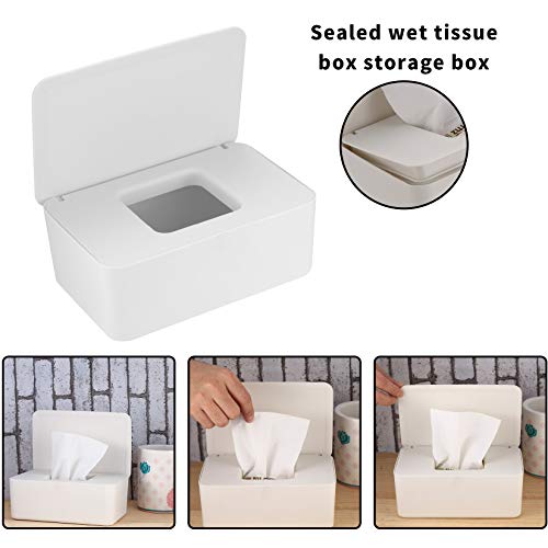 Caja para Toallitas Húmedas, Toallitas Dispensador, Caja de Servilletas, Dispensador de Toallitas Pañal Caja, Caja de Almacenamiento para Tejidos de Bebé - Blanco