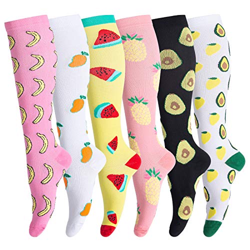 Calcetines de compresión para Hombres y Mujeres (6 Pares), Tubo Largo Antideslizante, Ideales para Correr, enfermería, Senderismo, Viajes y vuelos, Calcetines de 20 a 30 mmHg