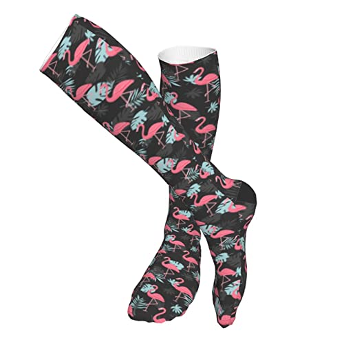 Calcetines de compresión/medias para hombres y mujeres, flamencos en hojas de palma, medias médicas para deportes, correr, fascitis plantar, enfermeras, espinilleras, diabético